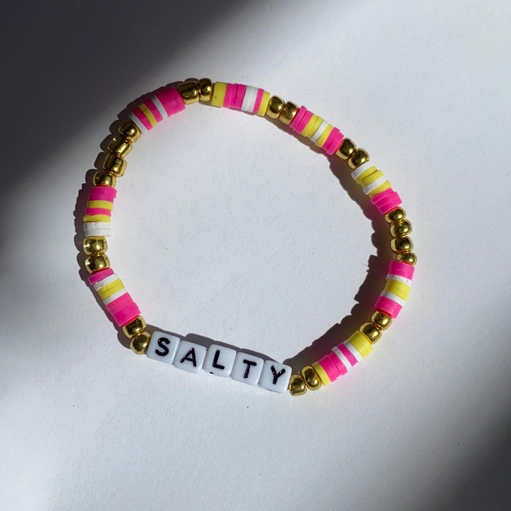 Salty letter word stretchy handmade heishi bead bracelet